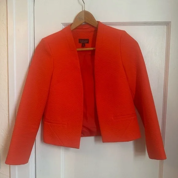 Topshop Croco Embossed High Hip Bright Orange Blazer  Size 0 - Picture 4 of 8